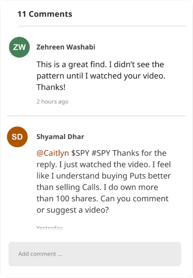 List of user’s comments on an options trade idea from the Citizen Trader options trading community.